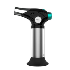 Cecotec Polka Flame-Cook 1000 Steel Soplete de Cocina - Alcanza 1300Â°C - Regulador de Llama - Bloqueo de Seguridad - Compacto - Recetario - Espatula y Pincel - Facil de Usar - Color Negro y Plata