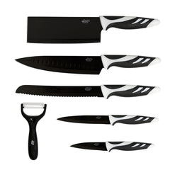 Cecotec Swiss Pack de 6 Cuchillos Profesionales - Hojas de 2mm de Grosor - Acero Inoxidable y Ceramica - Mango Antideslizante - Recubrimiento Antiadherente y Antibacteriano - Estuche - Color Negro