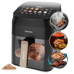 Cecotec Cecofry and Grill Smokin' 4500 Freidora sin Aceite 3 en 1 - 1900W - Ahumador Integrado - Coccion Rapida y Uniforme - Capacidad 4.5L - 10 Menus Automaticos - Control Visual - Color Negro