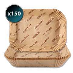 Cecotec Cecofry TwinBucket Pack de 150 Papeles para Freidora de Aire de Doble Cubeta - Rectangular - Resiste hasta 230 ÂºC - Listo para Usar - Facilita Limpieza de Cubeta - 24x18x4.5cm - Color Marron