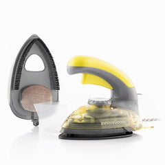 Innovagoods Velyron Mini Plancha de Viaje 2 en 1 - Potencia 800W - Cabezal Quitapelusas - Regulable de 80 a 200Â°C - Capacidad 80ml - Incluye Accesorios - Mango Giratorio - Color Amarillo