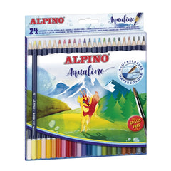 Alpino Aqualine Pack com 24 Lápis de Cor Aquarela Hexagonais - Chumbo 3,3mm - Cores Sortidas