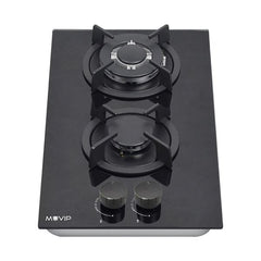 Muvip MV0627 Cocina de Gas Encastrable - 2 Zonas de Coccion de 26cm - Quemador y Soportes de Hierro Fundido - Cristal Templado de Alta Resistencia - Sistema de Encendido Electrico - Dispositivo de Seguridad Apagado de Llama
