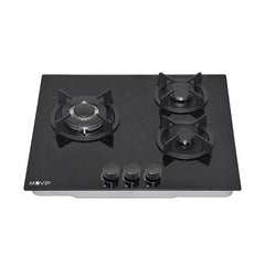 Muvip MV0626 Cocina de Gas Encastrable - 3 Zonas de Coccion - Quemador y Soportes de Hierro Fundido - Cristal Templado de Alta Resistencia - Sistema de Encendido Electrico - Dispositivo de Seguridad Apagado de Llama