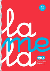 Lamela Cuaderno Espiral con 80 Hojas de 90g/m2 con Margen - Formato Cuarto - Pauta Cuadrovia de 3mm - Cubierta Extra Dura - Papel Offset Blanco Extra - Color Rojo