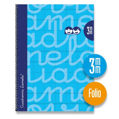 Lamela Cuaderno Espiral con 80 Hojas de 90g/m2 con Margen - Formato Folio - Pauta Cuadrovia de 3mm - Cubierta Extra Dura - Papel Offset Blanco Extra - Color Azul