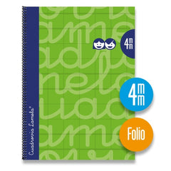 Lamela Cuaderno Espiral con 80 Hojas de 90g/m2 con Margen - Formato Folio - Pauta Cuadrovia de 4mm - Cubierta Extra Dura - Papel Offset Blanco Extra - Color Verde
