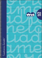 Lamela Cuaderno Espiral con 80 Hojas de 90g/m2 con Margen - Formato Folio - Pauta Cuadrovia de 5mm - Cubierta Extra Dura - Papel Offset Blanco Extra - Color Turquesa