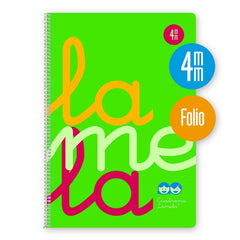 Lamela Cuaderno Espiral con 80 Hojas de 90g/m2 con Margen - Formato Folio - Pauta Cuadrovia de 4mm - Cubierta de Polipropileno - Papel Offset Blanco Extra - Color Verde Fluorescente