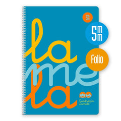 Lamela Cuaderno Espiral con 80 Hojas de 90g/m2 con Margen - Formato Folio - Pauta Cuadrovia de 5mm - Cubierta de Polipropileno - Papel Offset Blanco Extra - Color Azul Fluorescente
