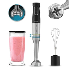 Cecotec Katana 12 Cream B Batidora de Mano - Potencia 1200W - Movimiento Oscilante - Velocidad Ajustable - Incluye Accesorios - Cuchillas Recubiertas de Titanio - Modo Turbo - Color Negro y Plateado