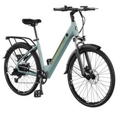 Cecotec Urban Bicicleta Electrica de 28" - Doble Disco de Freno Hidraulico - Autonomia hasta 90km - Cambio Shimano de 7 Velocidades - Bateria de 36V y 12.8Ah - Suspension Delantera - Color Menta
