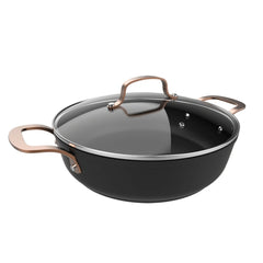 Cecotec Polka Fantasy 28 Low Pot Golden Olla Baja de 28cm de Alumino Forjado - Capacidad de 4.1L - Antiadherente - Apto para Lavavajillas - Soporta hasta 230ÂºC - Tapa de Cristal Templado - Color Negro