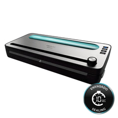 Cecotec FoodCare SealVac 120 SteelCut Envasadora al Vacio - Presion 0.75bar - 120W - Silencioso - Acero Inoxidable - Luz LED - Admite Bolsas Genericas - Funcion Vacio para Botes - Color Negro y Plateado