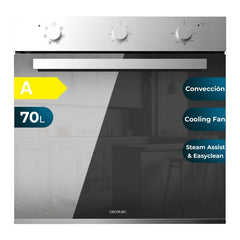 Cecotec Bolero Hexa M236000 Mirror Time A Horno Multifuncion Integrable - Potencia 2800W - Capacidad 70L - Puerta Triple de Cristal - 6 Funciones - Color Negro y Plateado