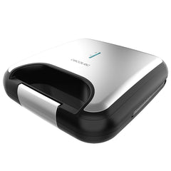 Cecotec Rock'nToast Grill + Sandwichera Doble - Potencia 800W - Antiadherente - Temperatura Regulable - Acabado en Acero Inoxidable - Asa de Tacto Frio - Hueco Recogecables - Color Negro y Plateado