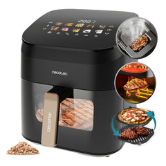 Cecotec Cecofry and Grill Smokin' 6500 Freidora de Aire - 2200W - Capacidad 6.5L - Temperatura Regulable hasta 200ÂºC - Ahumador Integrado - Ventana de Visualizacion - Color Negro