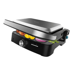 Cecotec Rock'nGrill 1500 Full Open Parrilla Electrica - 1500W - Temperatura Regulable - Antiadherente - Apertura 180Âº - Bandeja Recogegrasas - Superficie Cocinado 281x173mm - Color Acero