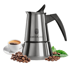 Cecotec Piccolina 400 Cafetera Italiana para 4 Tazas - Capacidad 200ml - Apta para Todo Tipo de Cocinas - Mango Ergonomico y Termoresistente - Acero Inoxidable