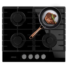 Cecotec Bolero Squad G 4200F Glass Black Cocina de Gas Encastrable - 4 Quemadores - Acabado en Cristal Negro - 8kW - Parrillas de Hierro Fundido - Inyector Convertor a Glp - Color Negro