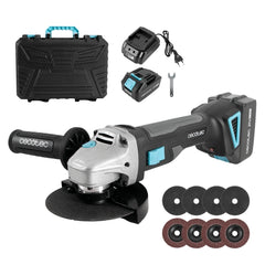 Cecotec RadialPower 2120 Freemove Radial Inalambrica de 125mm - 900W - 12.000rpm - Bateria 21V 4Ah - Incluye Accesorios - Motor sin Escobillas - Maletin - Mango Auxiliar - Rosca M14 - Color Gris Oscuro