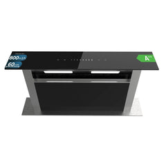 Cecotec Bolero Flux ET 608000 Glass Black A++ Campana Extractora de Encimera de 60cm - 210W - Succion 800m3/h - Luz LED - Incluye Accesorios - Acero Inoxidable - Filtros de Carbono Incluidos - Color Negro