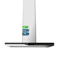 Cecotec Bolero Flux ICT 908000 Glass Black A++ Campana Extractora de Techo de 90cm - 210W - Succion 800m3/h - Luz LED - Pantalla - Acero Inoxidable - Apagado Automatico - Filtros de Carbono - Color Negro