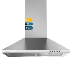 Cecotec Bolero Flux PM 604300 Inox C Campana Extractora de 60cm - 105W - Succion 430m3/h - Luz LED - Incluye Accesorios - Nivel Sonoro de 69dB - Kit de Montaje - Color Acero