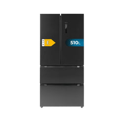Cecotec Bolero CoolMarket FD 510 Dark E Frigorifico Puerta Francesa de 4 Puertas - Capacidad 510L - Total Nofrost - Congelacion Ultrarapida - Frio Envolvente - Clase E - 183x85cm - Color Acero