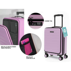 Lagart Maleta Trolley Pocket de Cabina Rigida 20â€ 55x34x20cm - Compartimento Frontal Acolchado para Portatil - Cierre TSA - Ruedas Dobles 360Âº - Color Rosa Pastel