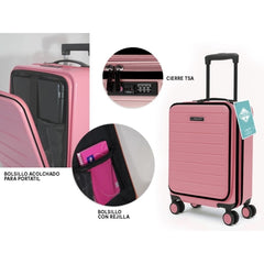 Lagart Maleta Trolley Pocket de Cabina Rigida 20â€ 55x34x20cm - Compartimento Frontal Acolchado para Portatil - Cierre TSA - Ruedas Dobles 360Âº - Color Salmon Pastel