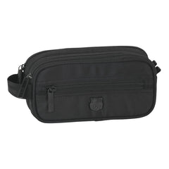 Safta F.C.Barcelona Premium Neceser Compacto de 2L - 2 Compartimentos con Cremallera - Asa Lateral - Bolsillo Frontal - 210x100x80mm - Color Negro