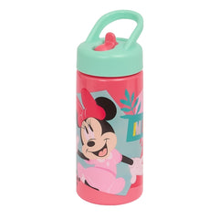 Safta Minnie Mouse Me Time Botella de 410ml - Pajita Integrada - Valvula de Salida de Agua - Asa Superior - Tapon Roscado - 17.8x7.4x6.4cm - Color Rosa
