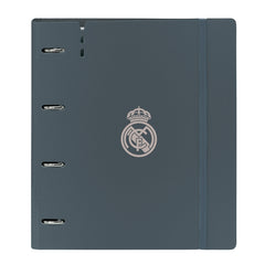 Safta Real Madrid 3Âª Equipacion 24/25 Carpeta con 4 Anillas 35mm - Tapas de PP Foam - Recambio 100 Hojas - Cierre Elastico - Separadores Internos - 270x40x320mm - Color Gris