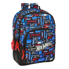 Safta Hot Wheels Mochila con 2 Compartimentos - Antirozaduras - Adaptable a Carro - Bolsillo Frontal - Portabotellas - Tirador Doble - Hombreras Acolchadas - 20L - 320x150x420mm - Color Azul