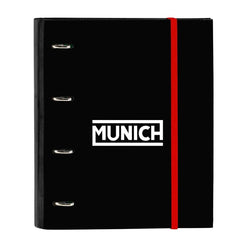 Safta Munich Vulcan Carpeta con 4 Anillas 35mm - Tapas Duras Forradas - Recambio 100 Hojas - Cuadriculas 5x5mm - Cierre Elastico - Incluye Separadores - 270x35x320mm - Color Negro y Rojo