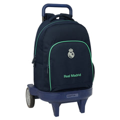 Safta Real Madrid 2Âª Equipacion 25/26 Mochila con Carro - Portabotellas - Hombreras Acolchadas - Tarjeta ID - Bandeja PVC - Ruedas Antivibracion - 330x220x450mm - Color Azul Marino