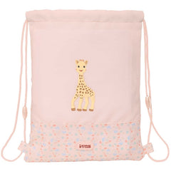 Safta Sophie la Girafe Joy Saco Plano - Bolsillo con Cremallera - Cierre con Cordones - Material Reciclado - Repelente al Agua - Compacto y Ligero - 3L - 260x10x340mm - Color Rosa Pastel