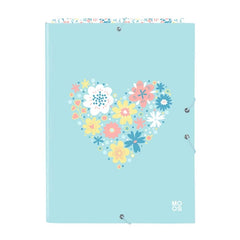 Safta Moos Fiori Carpeta con 3 Solapas - Tapas Duras Forradas - Formato Folio - Cierre con Gomas - 260x25x335mm - Color Azul Claro