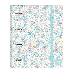 Safta Moos Fiori Carpeta con 4 Anillas 35mm - Tapas Duras Forradas - Recambio 100 Hojas - Cuadriculas 5x5mm - Cierre Elastico - 270x35x320mm - Color Blanco