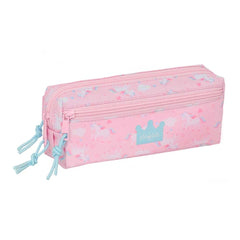 Safta Glowlab Kids Portatodo - 3 Compartimentos con Cremalleras - Goma Elastica - 0.98L - 220x60x85mm - Color Rosa