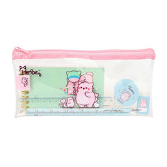 Safta Pembe The Pink Cat Pack Escolar con Portatodo de PVC - Cierre ZIP - Regla 15cm - 2 Lapices - Sacapuntas - Goma - Bloc de Notas con 70 Hojas - 225x105mm - Color Transparente
