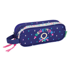 Safta Benetton Drop Portatodo - 2 Compartimentos con Cremalleras - Asa Lateral - 1L - 210x60x80mm - Color Azul Oscuro