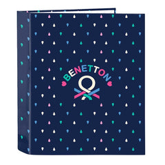 Safta Benetton Drop Carpeta con 4 Anillas 40mm - Tapas Duras Forradas - Formato Folio - 270x60x330mm - Color Azul Oscuro