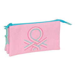 Safta Benetton Dolce Portatodo - 3 Compartimentos con Cremalleras - Bolsillo Interior - 0.6L - 220x30x120mm - Color Rosa Pastel