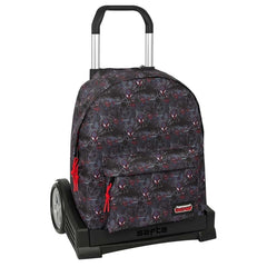 Safta Miles Morales Mochila con Carro - Cremallera - Tirador Doble - Asa Superior - Mochila Extraible - Carro con Ruedas - Ruedas Antivibracion - 20.79L - 330x150x420mm - Color Negro y Rojo