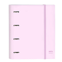 Safta Carpeta con 4 Anillas 35mm - Tapas Duras Forradas - Recambio 100 Hojas - Cuadriculas 5x5mm - Cierre Elastico - Separadores Internos - 270x35x320mm - Color Rosa