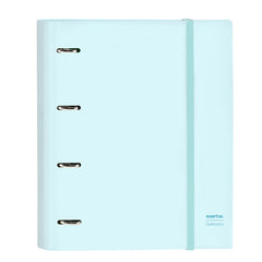 Safta Carpeta con 4 Anillas 35mm - Tapas Duras Forradas - Recambio 100 Hojas 80g/m2 - Cierre Elastico - Separadores Incluidos - 270x35x320mm - Color Azul Claro