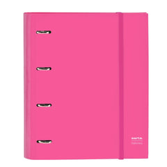 Safta Carpeta con 4 Anillas 35mm - Tapas Duras Forradas - Recambio 100 Hojas - Cuadriculas 5x5mm - Cierre Elastico - Separadores Internos - 270x35x320mm - Color Rosa