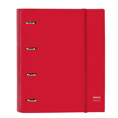 Safta Carpeta con 4 Anillas 35mm - Tapas Duras Forradas - Recambio 100 Hojas 80g/m2 - Cierre Elastico - Incluye Separadores - 270x35x320mm - Color Rojo